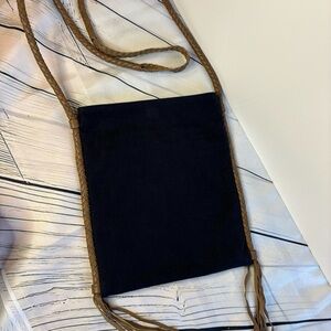 American Eagle Outfitters Navy Canvas Woven Strap Fringe Crossbody Bag